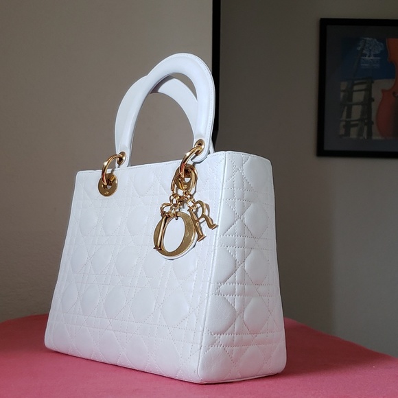 Dior Handbags - Lady dior is medium off white Lambskin bag